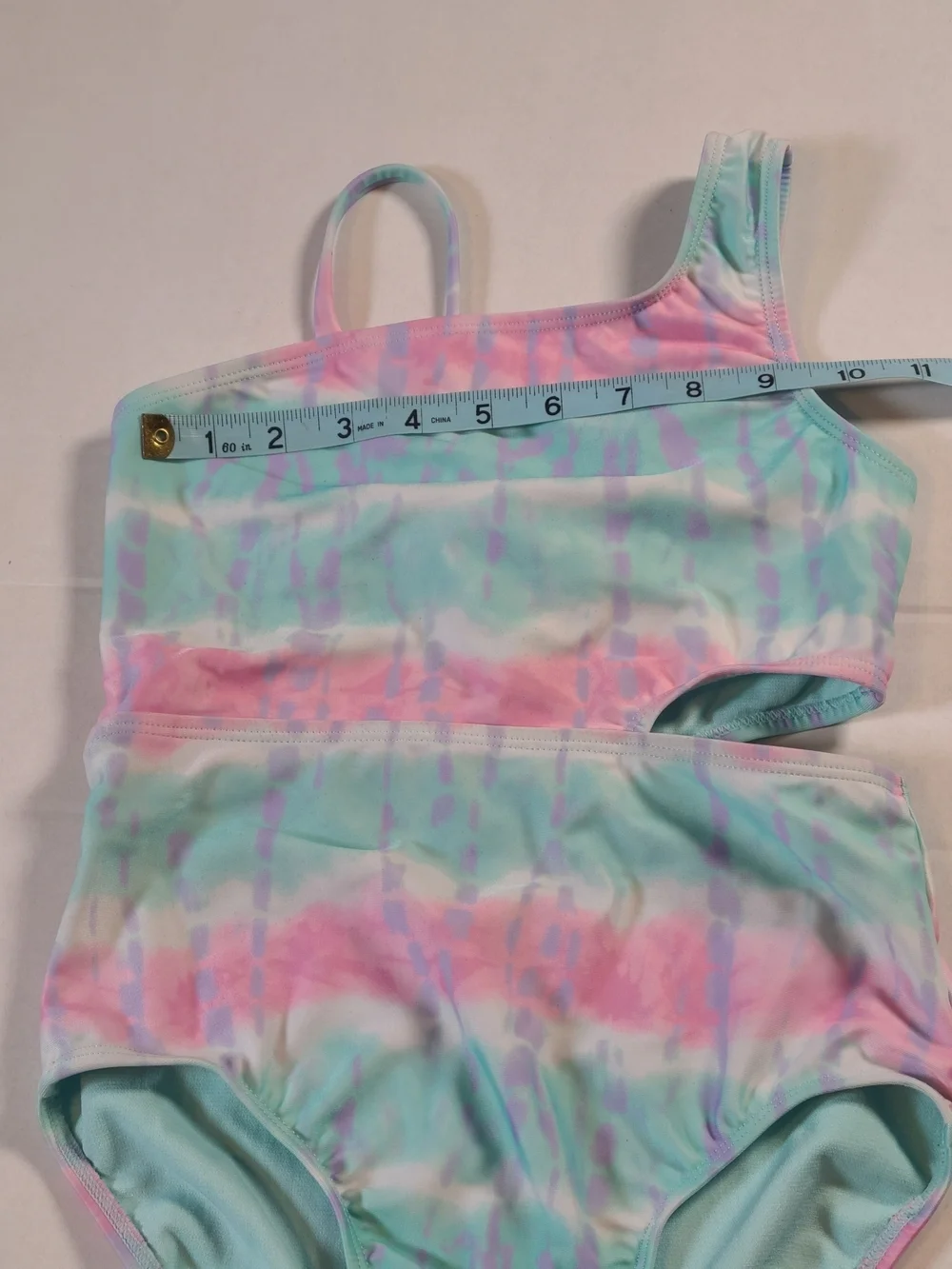 Girls Cute One-Piece Swimsuit in Pastel Tie-Dye EUC Medium 7/8 With  Side Cutout